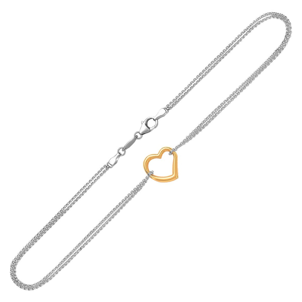 Two-Tone Open Heart Station Anklet