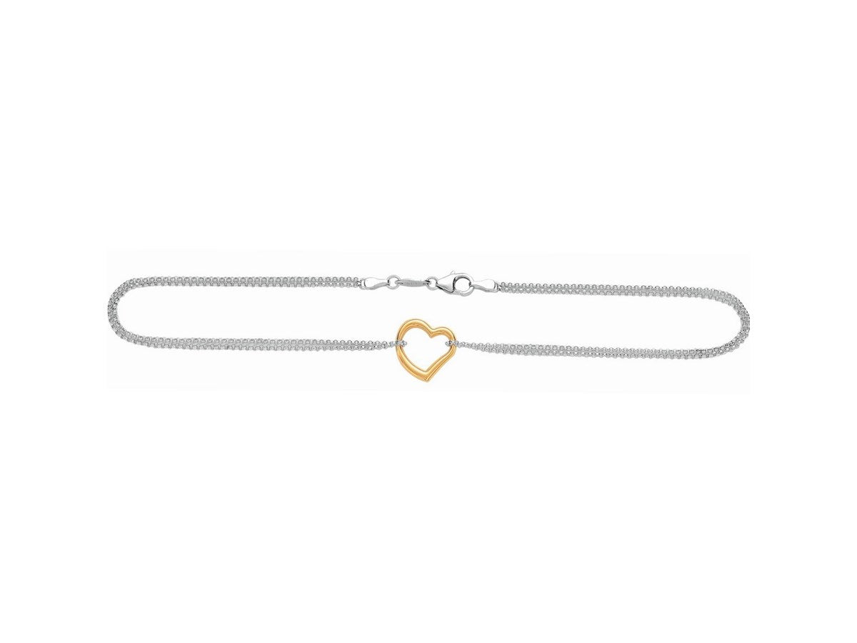 Two-Tone Open Heart Station Anklet