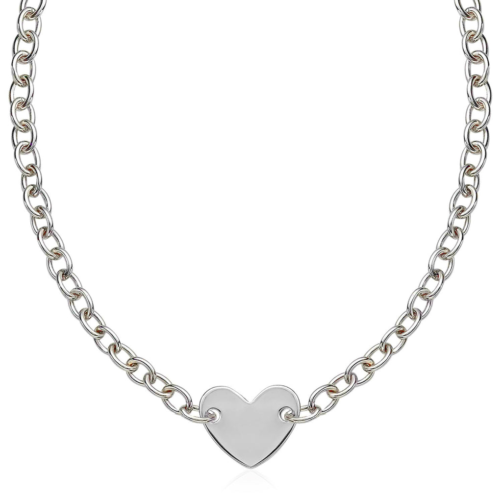 Flat Heart Station Chain Necklace Polished Finish