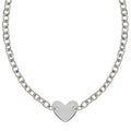 Flat Heart Station Chain Necklace Polished Finish