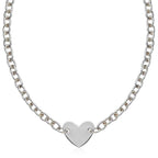 Flat Heart Station Chain Necklace Polished Finish