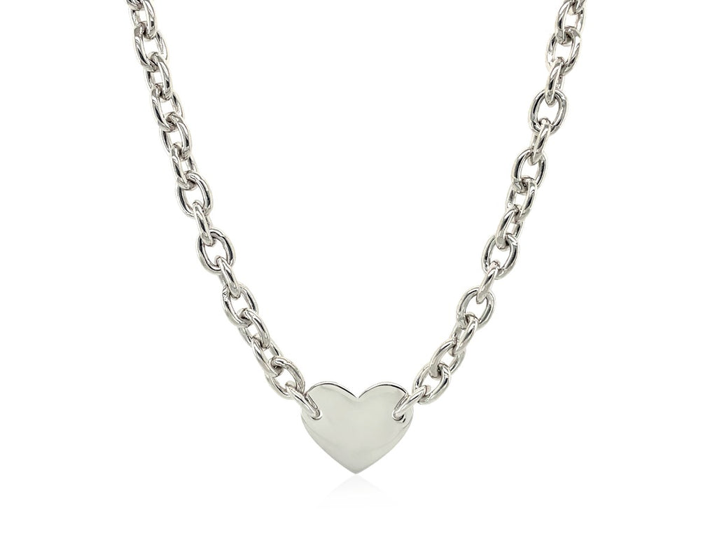 Flat Heart Station Chain Necklace Polished Finish