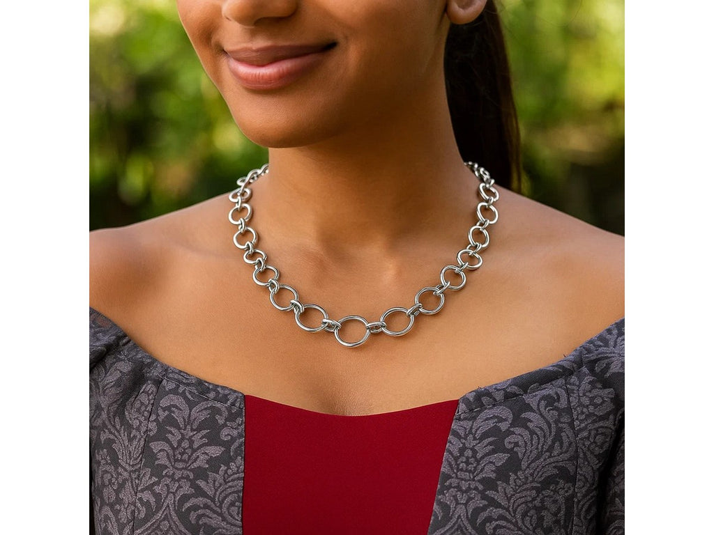 Bold Round Link Chain Necklace Polished Finish
