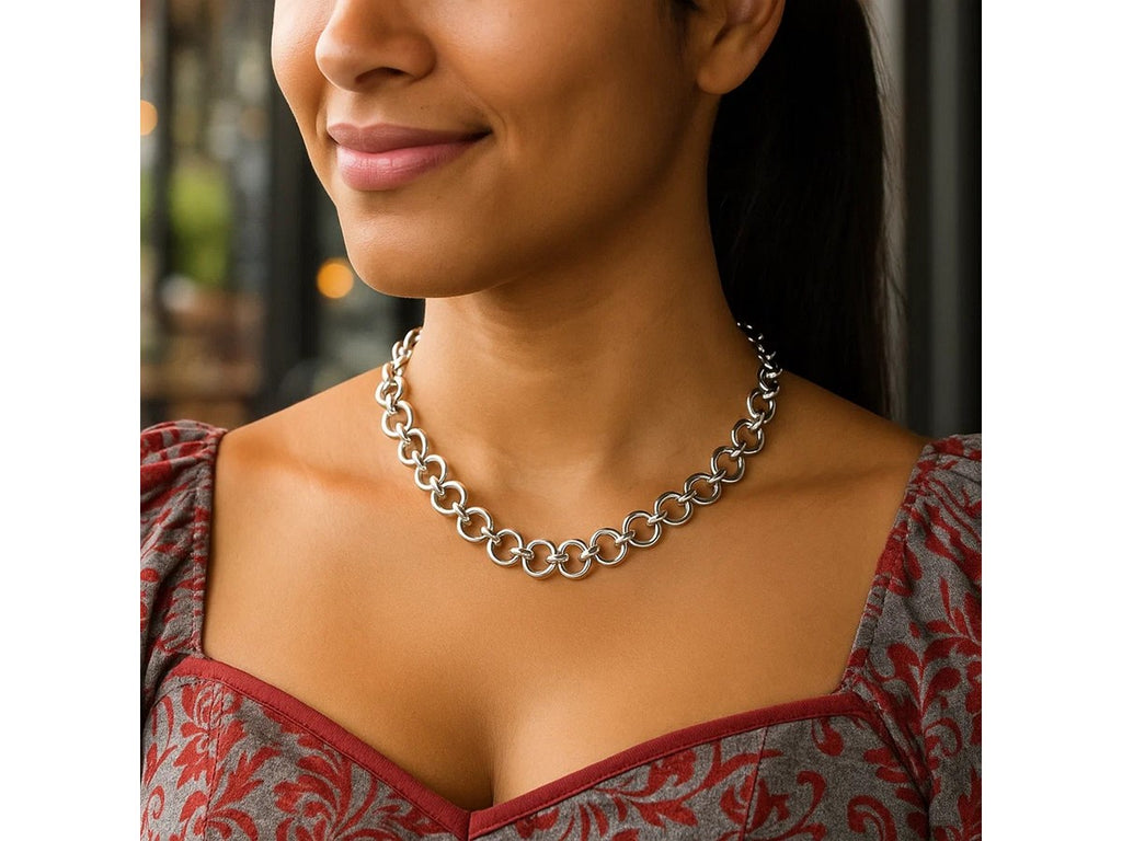 Bold Round Link Chain Necklace Polished Finish
