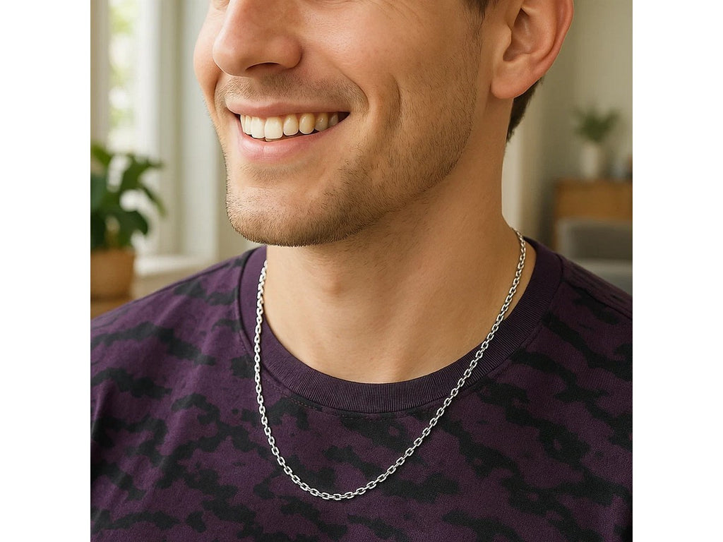 Sterling Silver Rhodium Plated Round Cable Chain Necklace