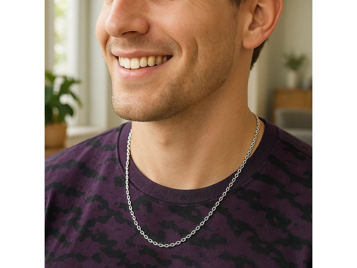 Sterling Silver Rhodium Plated Round Cable Chain Necklace