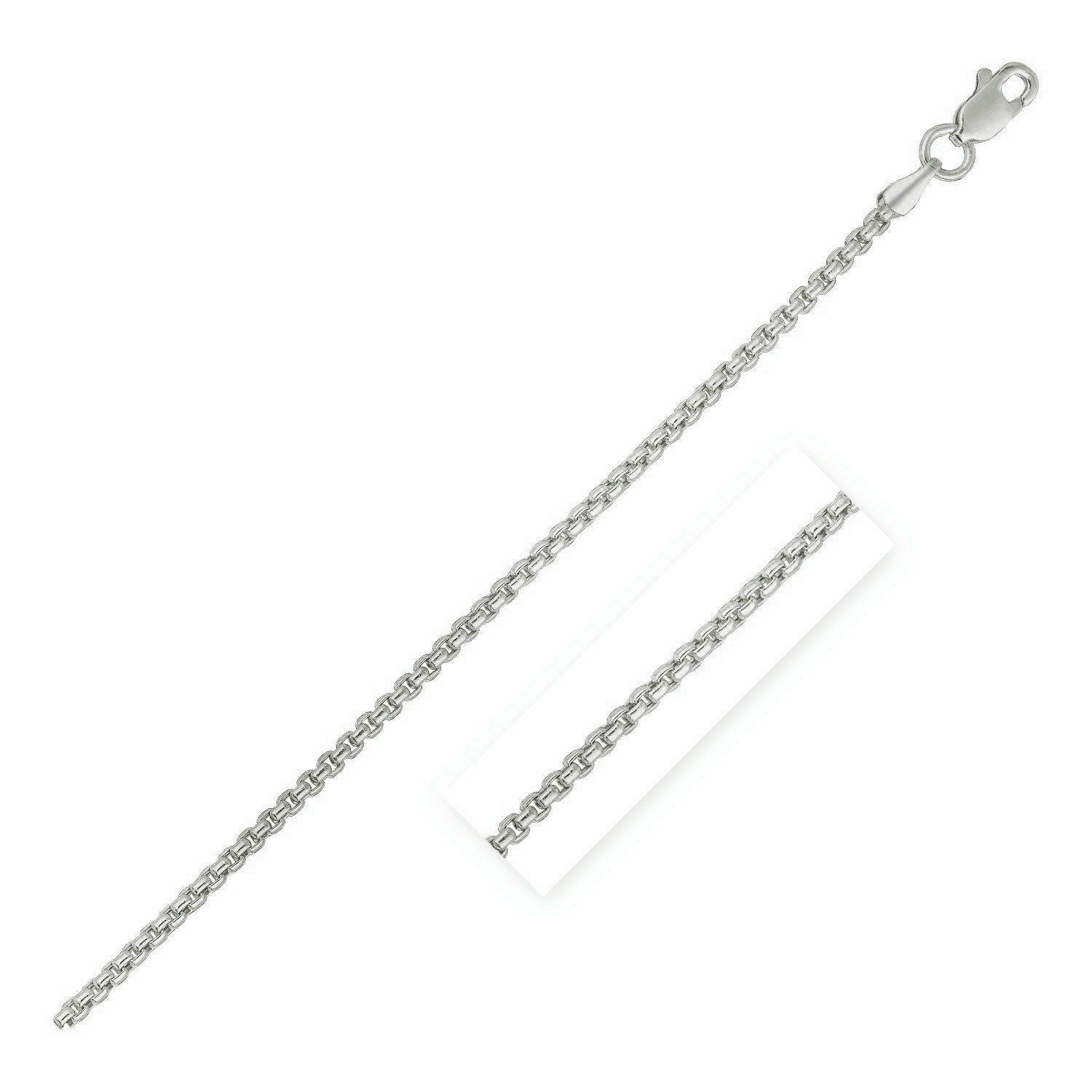 Sterling Silver Rhodium Plated Round Box Chain Necklace