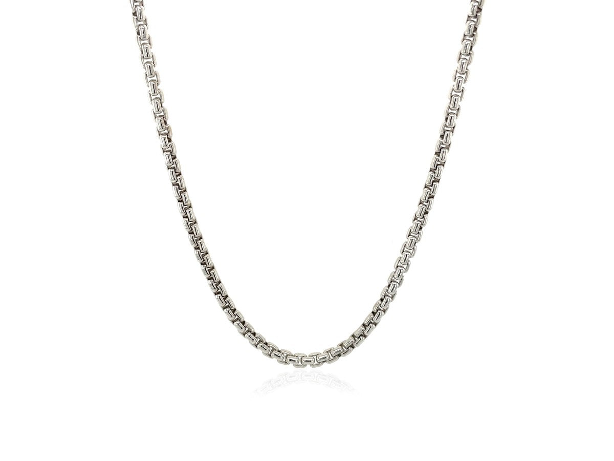 Sterling Silver Rhodium Plated Round Box Chain Necklace