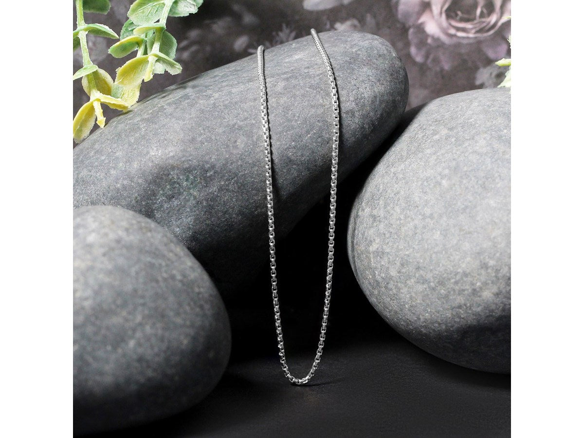 Sterling Silver Rhodium Plated Round Box Chain Necklace