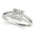 Princess Cut Double Row Split Shank Halo Engagement Ring