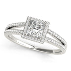 Princess Cut Double Row Split Shank Halo Engagement Ring