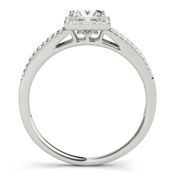 Princess Cut Double Row Split Shank Halo Engagement Ring