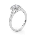 Single Row Cushion Halo Diamond Engagement Ring