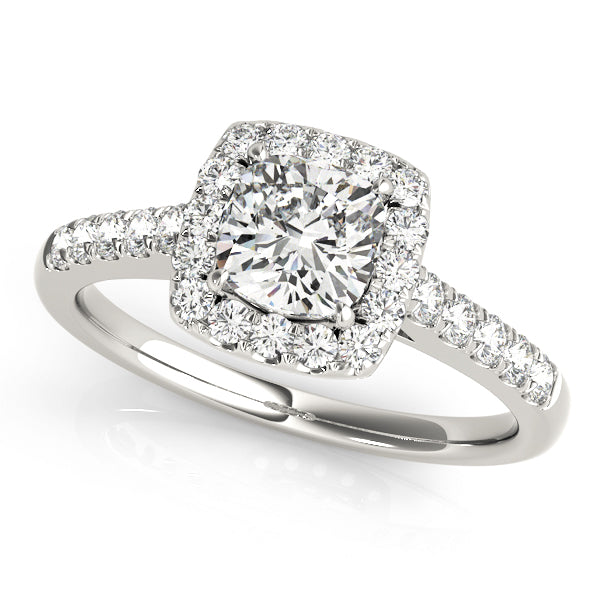 Single Row Cushion Halo Diamond Engagement Ring