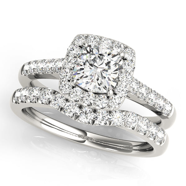 Single Row Cushion Halo Diamond Engagement Ring
