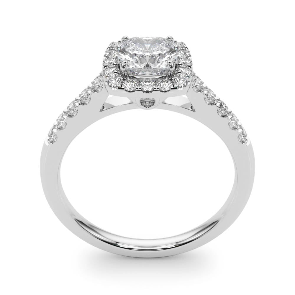 Cushion Halo Engagement Ring with Single Row Sparkle Design
