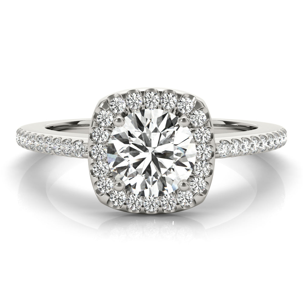 Round Single Row Halo Engagement Ring