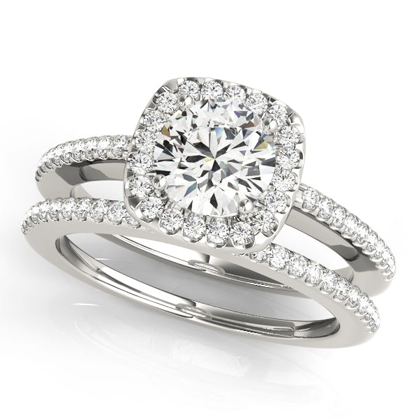 Round Single Row Halo Engagement Ring