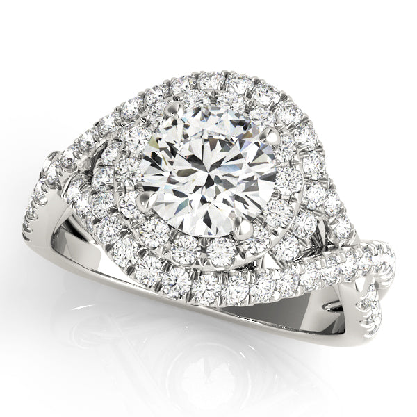 Twisted Double Halo Diamond Engagement Ring