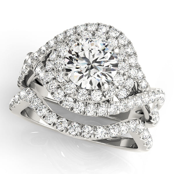 Twisted Double Halo Diamond Engagement Ring