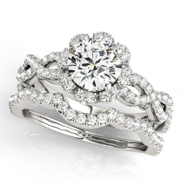 Twisted Shank Halo Diamond Engagement Ring