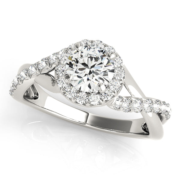 Bypass Twisted Shank Halo Diamond Engagement Ring