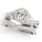 Bypass Twisted Shank Halo Diamond Engagement Ring