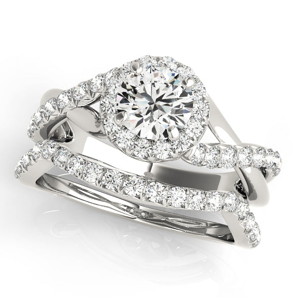 Bypass Twisted Shank Halo Diamond Engagement Ring