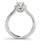 Bypass Twisted Shank Halo Diamond Engagement Ring