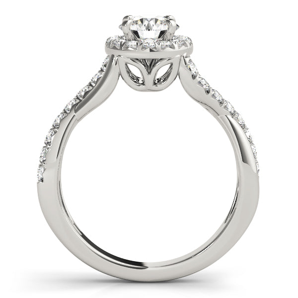 Bypass Twisted Shank Halo Diamond Engagement Ring