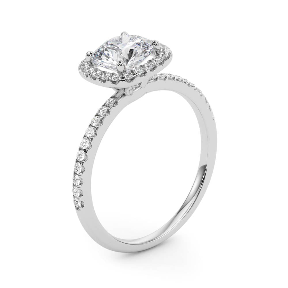 Single Row Halo Diamond Engagement Ring