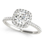 Single Row Halo Diamond Engagement Ring