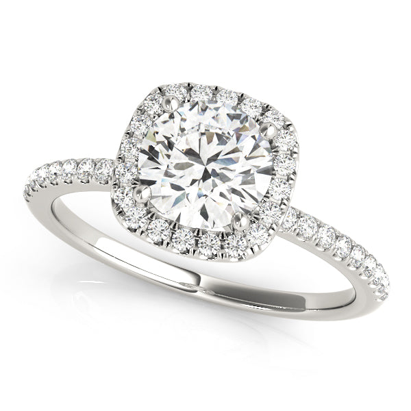Single Row Halo Diamond Engagement Ring