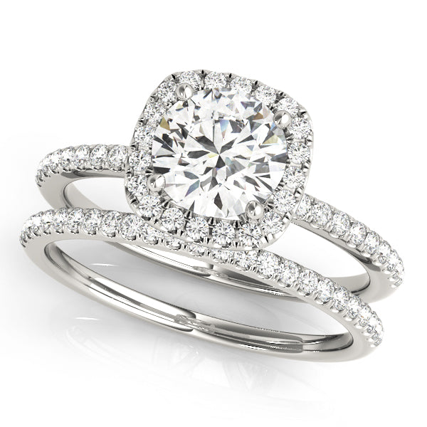 Single Row Halo Diamond Engagement Ring