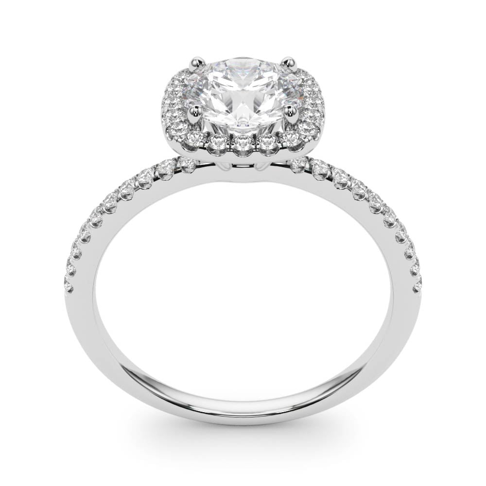Single Row Halo Diamond Engagement Ring