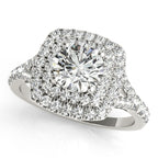Double Halo Split Shank Diamond Engagement Ring