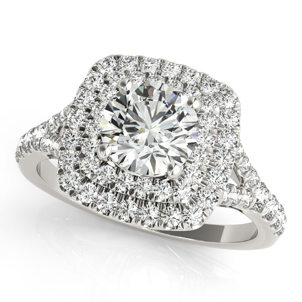 Double Halo Split Shank Diamond Engagement Ring