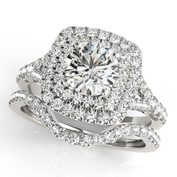 Double Halo Split Shank Diamond Engagement Ring