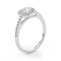 Cushion Halo Engagement Ring with Single Row Diamond Design