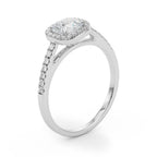 Cushion Halo Engagement Ring with Single Row Diamond Design