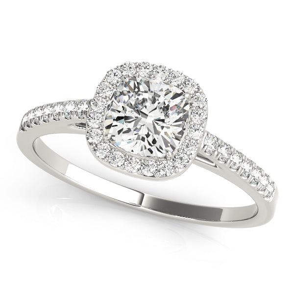 Cushion Halo Engagement Ring with Single Row Diamond Design