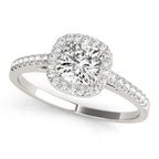 Cushion Halo Engagement Ring with Single Row Diamond Design