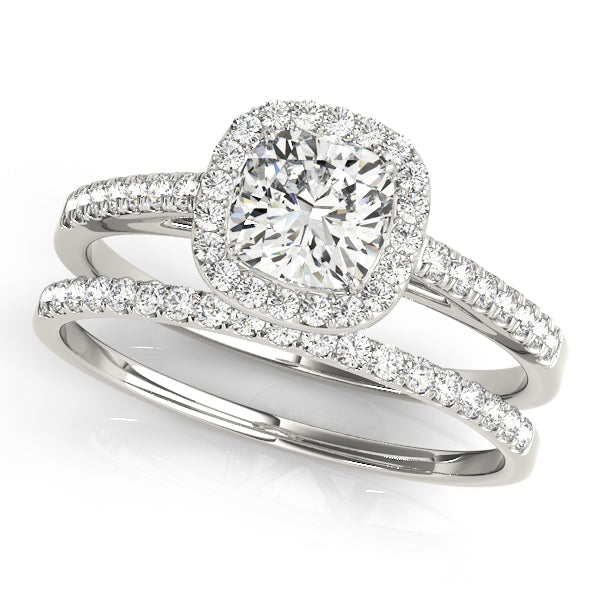Cushion Halo Engagement Ring with Single Row Diamond Design