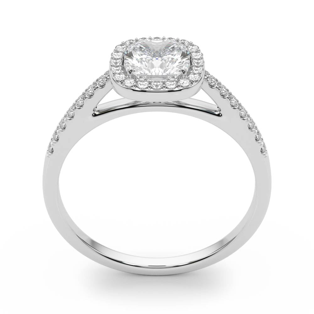 Cushion Halo Engagement Ring with Single Row Diamond Design