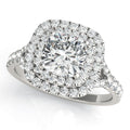 Cushion Cut Split Shank Double Halo Engagement Ring