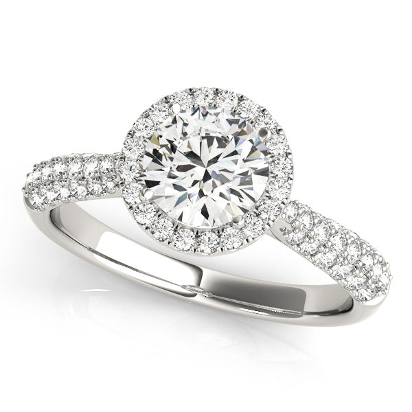 Round Diamond Multirow Pavé Halo Engagement Ring