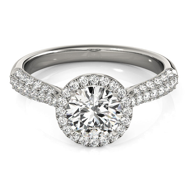 Round Diamond Multirow Pavé Halo Engagement Ring