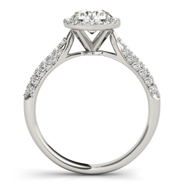 Round Diamond Multirow Pavé Halo Engagement Ring