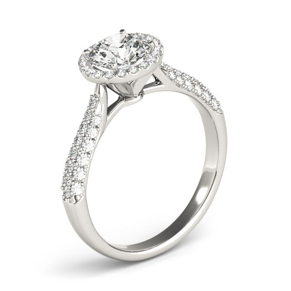 Round Diamond Multirow Pavé Halo Engagement Ring