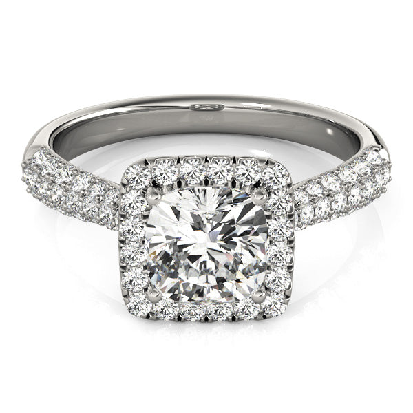 Multi-Row Pavé Cushion Halo Engagement Ring